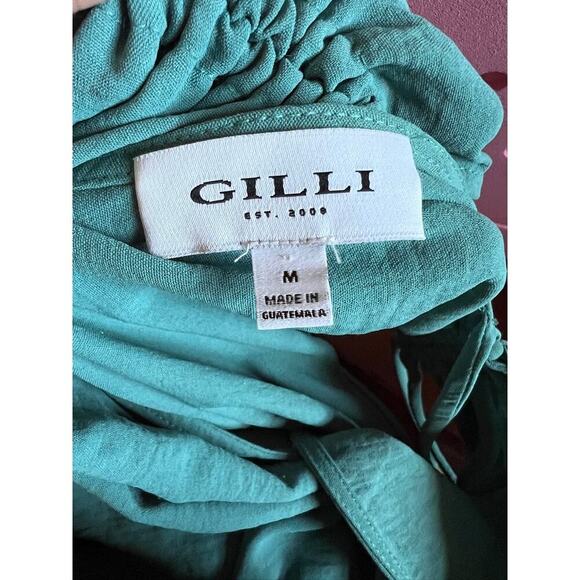 Gilli Faux Wrap Romper Ruched Sleeve Textured Fabric Teal - Picture 3 of 8